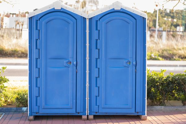 Temporary restroom rental units at an outdoor site in Columbus